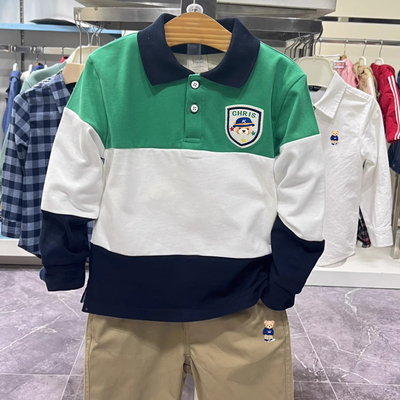 chris童装2026春季新款中大童男童棉POLO衫翻领长袖T恤