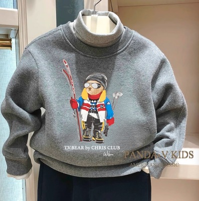 chris童装25冬新款男童加绒加厚卡通印花高领套头卫衣休闲洋气潮