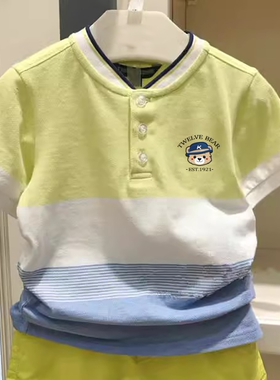 chris童装2026夏季新款男童中大童装撞色棒球领系扣短袖T恤休闲潮
