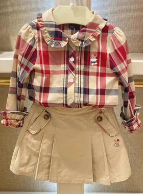 chris童装26春秋新款女装翻领格子棉长袖衬衫中大童休闲衬衣