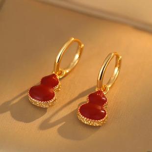 韩版爆款奢华白贝母葫芦耳环法式高级感气质时尚耳扣百搭精美耳饰