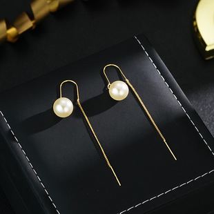 通勤百搭防丢耳线2025年新款S925纯银耳饰气质珍珠长款流苏耳环