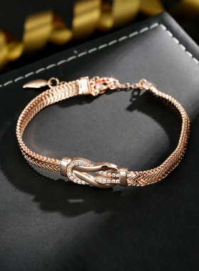 铜饰精致玫瑰金马蹄扣金属手链