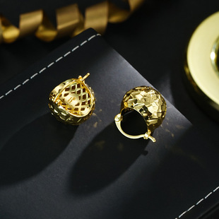 网络爆款轻奢简约时尚黄铜捶打工艺镂空小提篮耳环耳饰