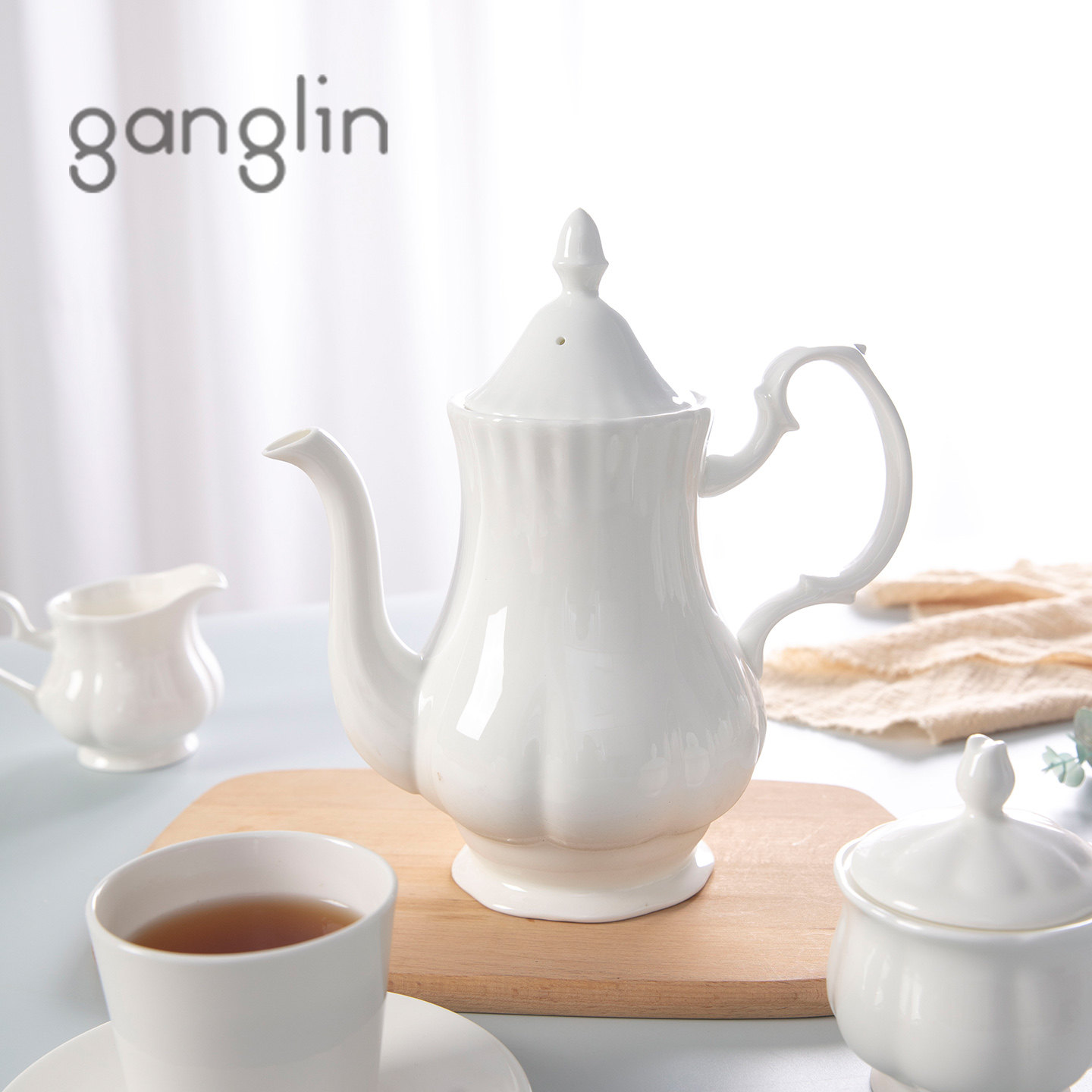 健康骨瓷纯白咖啡壶大号茶壶图片