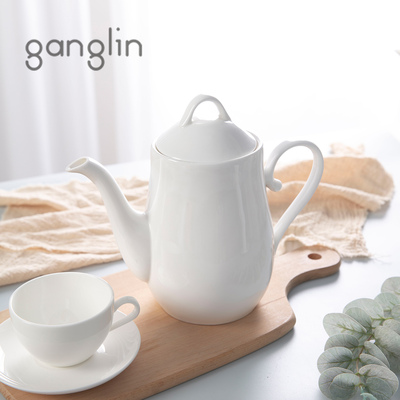 健康骨瓷纯白咖啡壶大号茶壶
