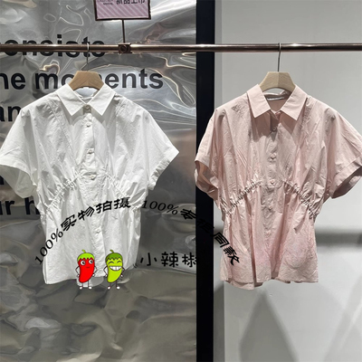 播女2025夏季新款收腰显瘦蝙蝠袖短袖衬衫DS2CD2476赴一场夏日