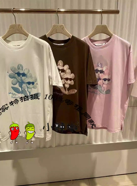 播女2024夏季新款ELLYLAND系列T恤女宽松印花BDR2YD1019天色忽晚