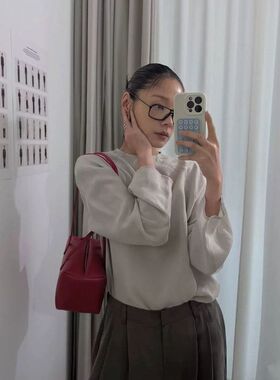 2026春季新款韩国设计师amo*ento气质廓形宽松光泽感宽袖衬衫