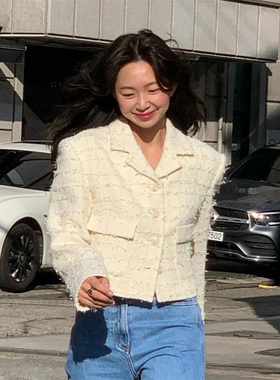 现 2024秋季新款韩国设计师instan*funk亮片粗花呢翻领短外套