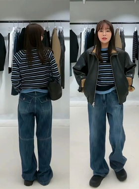 现 2024冬季新款韩国设计师low cl*ssic复古水洗磨毛牛仔裤