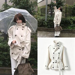 FS韩系安宥真同款白色双排扣立领风衣东大门秋季新款外套女