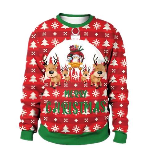 2025 Ugly Christmas Sweater Santa Claus Printed Loose Snowfl