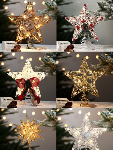 Christmas Tree Top Glowing Stars Christmas Decoration跨境国