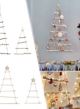 Christmas Wooden Tree Branch Trapezoid Pendant Wooden Rope L