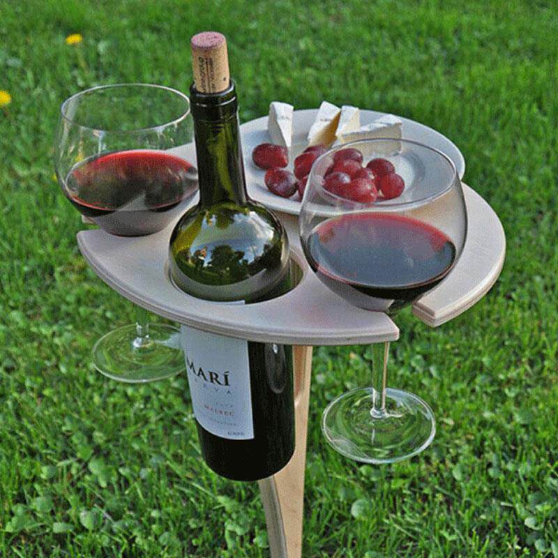 户外便携式酒桌红酒杯支架沙滩庭院Outdoor Wine Table实木外贸潮