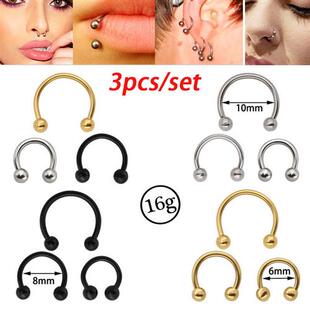 3pcs Stainless Steel Nose Hoop Ring Septum Rings Lip Studs跨
