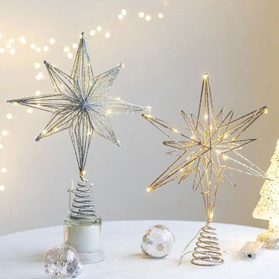Christmas Tree Toppers Star with LED String Lights Ornaments
