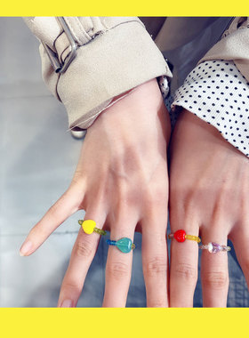 韩国戒指绿森林水晶日韩女