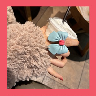 HANGUO 韩国精致大蝴蝶结夸张彩色戒指女