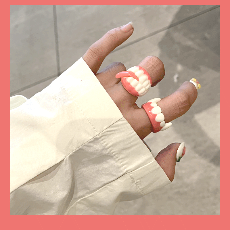 韩国夸张个性大牙戒指 女