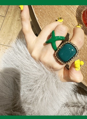 方形树脂开口戒指欧美轻奢