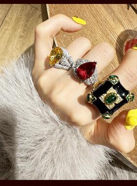 欧美小众设计感祖母绿宝石戒指