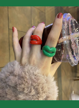 嘴唇戒指指环可爱GREENXINP