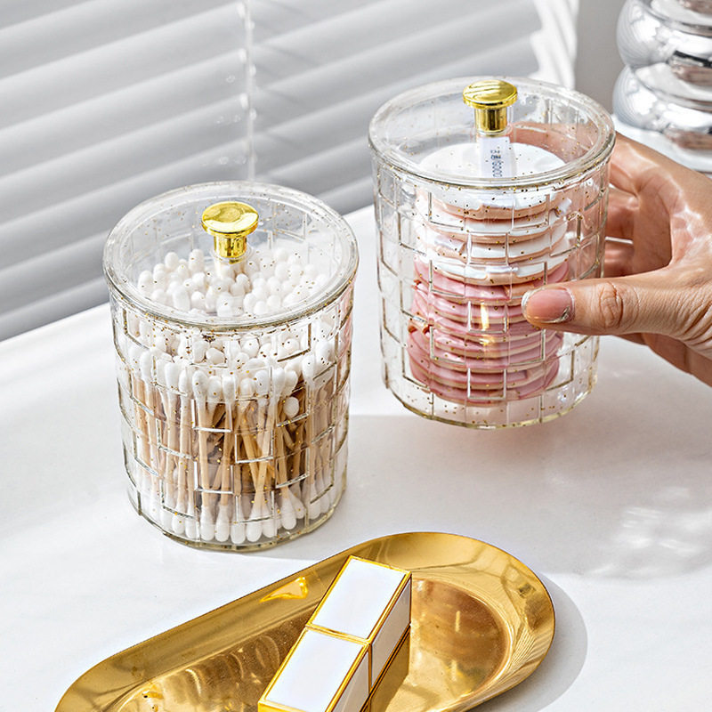 透明圆形棉签收纳盒桌面带盖防尘化妆棉牙签收纳筒轻奢化妆刷桶,收纳整理,化妆箱/盒,淘宝优惠券,粉丝福利购,淘宝优惠卷