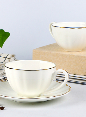 敏杨骨瓷品味咖啡杯碟纯色轻奢家用下午茶具套装精致花茶杯早餐杯