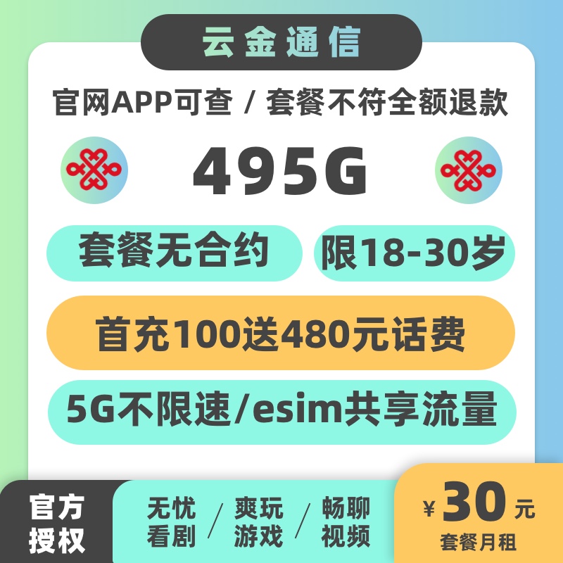 联通大流量卡495G广东ipad开esim共享流量中国上网通用套餐主
