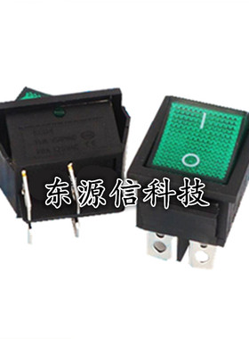 KCD4-201 绿色 四脚 4P船型开关 4脚2档 带灯 16A 250V 31x25mm