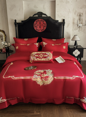 LOOPS LOVE新中式婚庆140S长绒棉四件套高端婚庆红色婚嫁纯棉全棉
