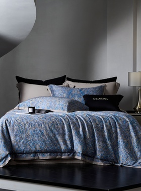 LOOPSLOVE高端轻奢140支海岛棉四件套高级感长绒棉蓝色床上用品