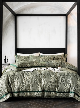 LOOPS LOVE轻奢高级感秋冬暖阳绒磨毛四件套全棉绿色系亚麻风床品