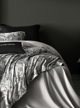 轻奢风床单四件套高级感纯棉被套高端贡缎长绒棉别墅灰色床上用品