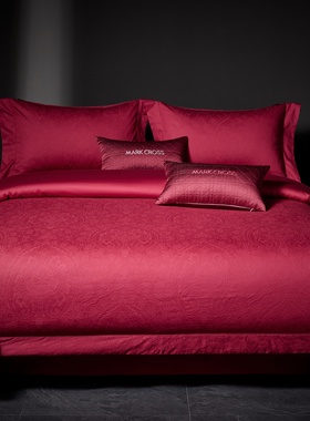 LOOPSLOVE高定奢华140支长绒棉婚庆四件套红色结婚喜被套订婚铺床