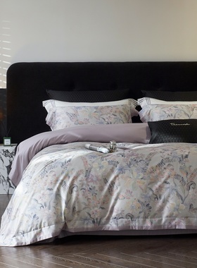 LOOPS LOVE意大利140支天丝棉磨毛四件套高级感亲肤紫色床单床品4