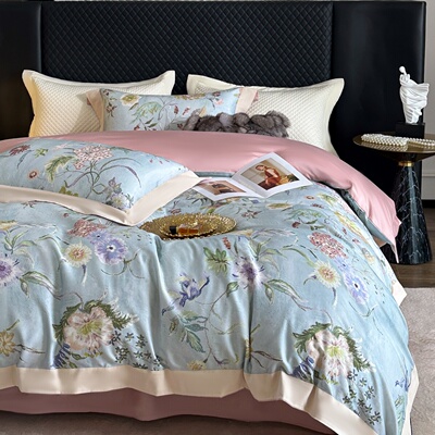 LOOPS LOVE新款高端印花四件套天丝棉磨毛高级感卧室床品套件柔软