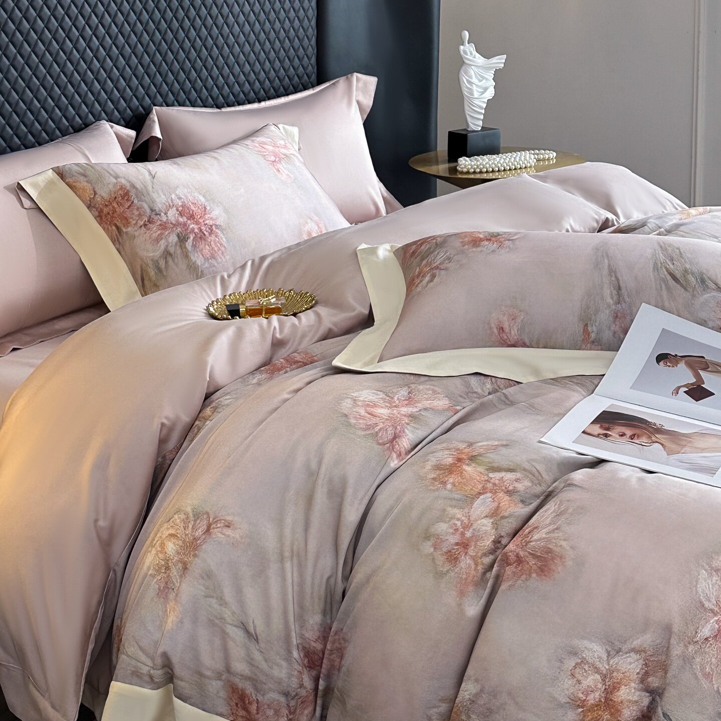 LOOPS LOVE温柔浪漫风花卉印花四件套桑天丝棉磨毛床上用品套件