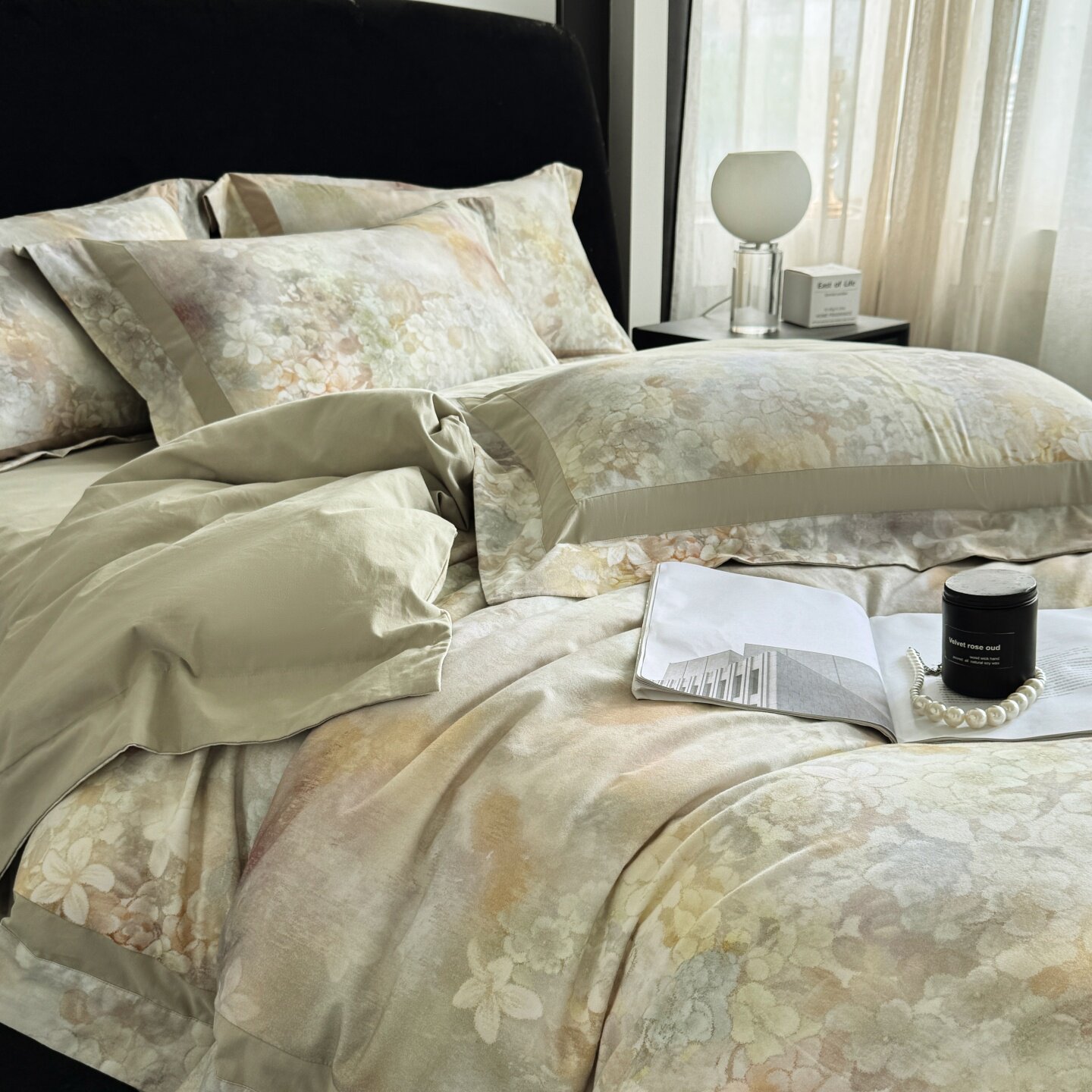 田园风120S长绒棉数磨毛四件套全棉植物花卉床上用品轻奢高档卧室