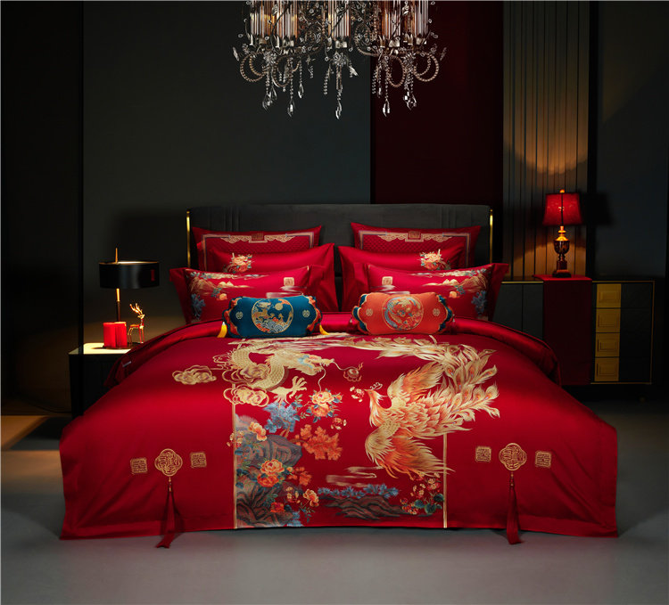 重磅高奢800T长绒棉提花红色被套结婚四件套龙凤刺绣婚庆床上用品,床上用品,婚庆床品套件,淘宝优惠券,粉丝福利购,淘宝优惠卷