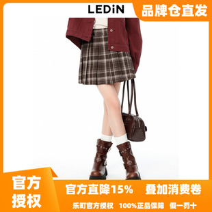 新款 乐町设计感压褶短裙春季 格纹半身裙C2GEE3511 商场同款