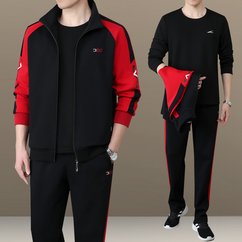 品牌运动套装男春秋季2025新款宽松中年爸爸纯棉休闲运动服三件套