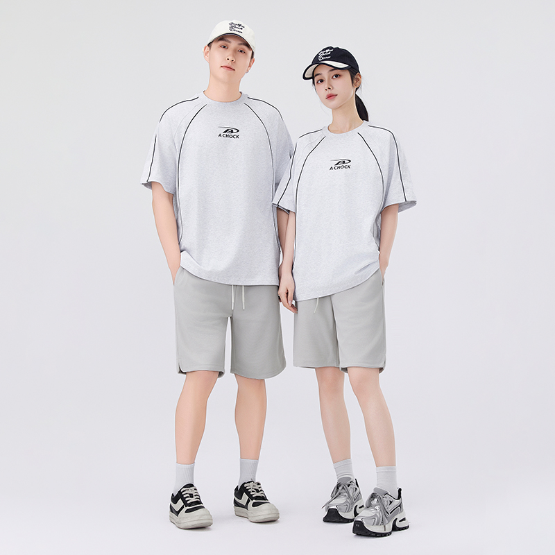 运动套装男2025夏季新款薄款跑步服短袖短裤宽松休闲团队情侣装女