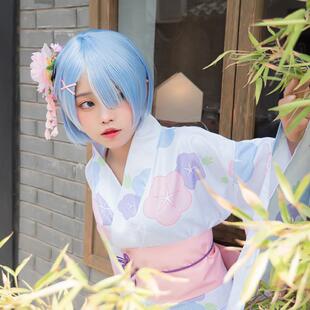 新款蕾姆cosplay服女装拉姆和服浴衣雷姆花祭服花魁夏日祭代发