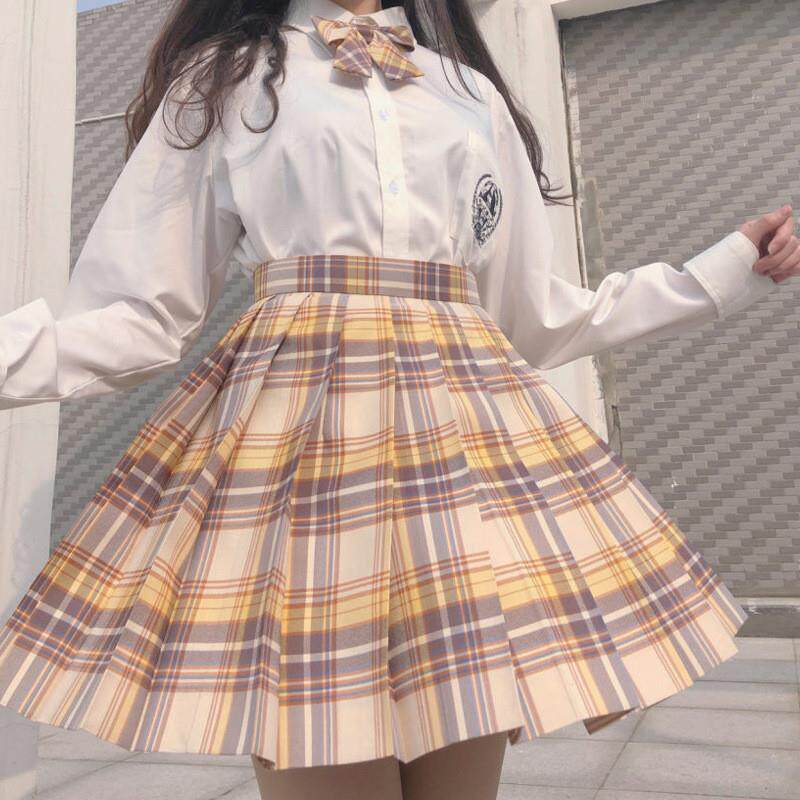 山吹JK制服浩海套装高腰格子日系领结百褶短裙百折裙格裙校服裙