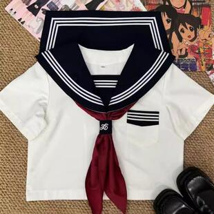 原创水手服女jk制服套装海军领学院风绀色领升级白三本基础款