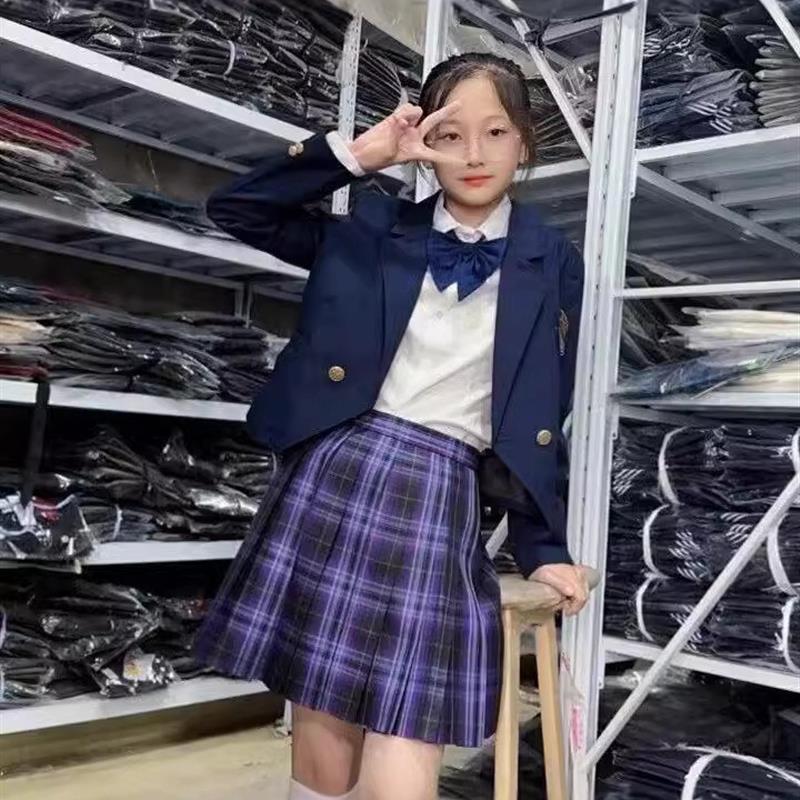 jk制服西装女秋冬原创款学院风黑色校供感小个子甜心风暴格裙套装