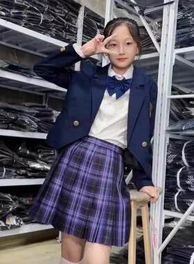 jk制服西装女秋冬原创款学院风黑色校供感小个子甜心风暴格裙套装